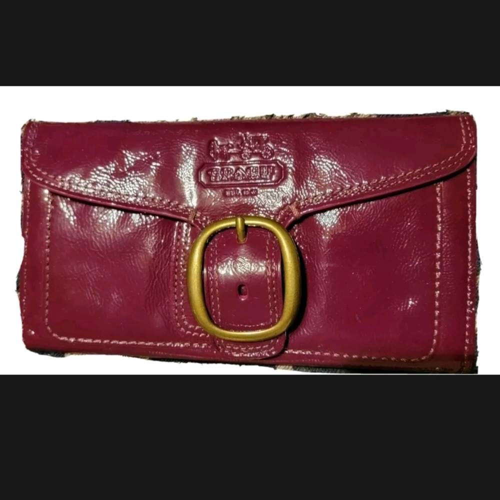 Coach Purple Patent Leather Bifold Wallet.